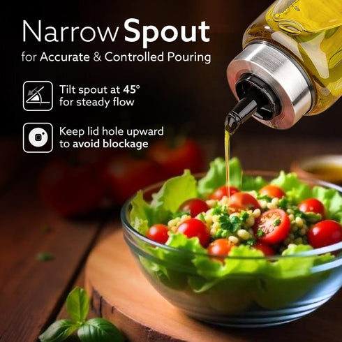 Elite Borosilicate Glass Oil Dispenser With Capacity Markings, Pack of 2, 500 Ml each, Metallic Lid, Oil Bottle Jar, Transparent