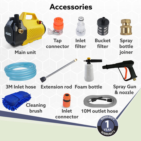 Elite High Pressure Washer, 2400 Watts, 240 Bars, 10L/Min Flow Rate, 10 Meters Outlet Hose, for Car, Bike and Home Cleaning Purpose, Yellow & Black