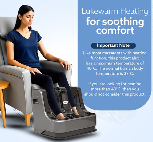 Rejoice Foot, Calf and Leg Massager with Lukewarm Heating and Vibration, 80W, 4 Motors, Rolling & Kneading Functions for Pain Relief & Improving Blood Circulation (Grey)