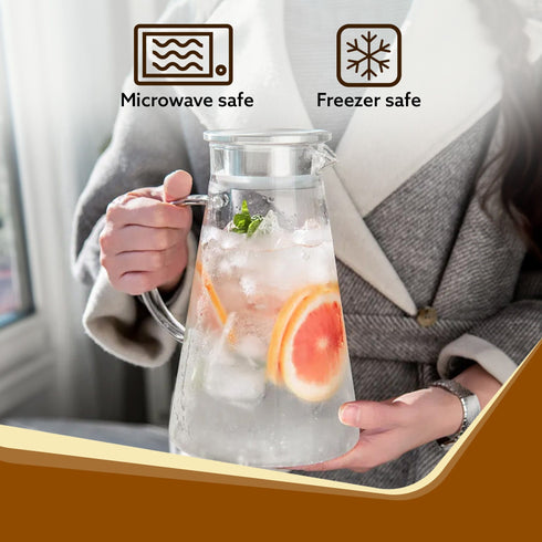 Elite Borosilicate Water Jug 1.8Ltr, Stainless Steel Air Tight lid, Iced Tea Pitcher, Water Jug, Hot Cold Water, Milk and Juice Beverage Carafes