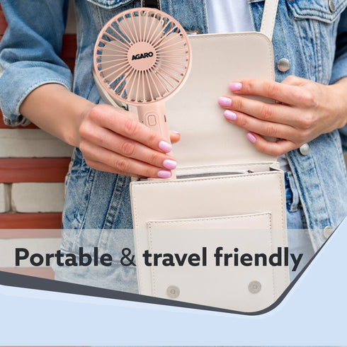 Elite Mini Fan, 4 inches, Rechargeable Lithium-Ion with 2600 mAh Battery, 3 Speed Option, Handheld and Table Dock Fan for Home, Kitchen, Office Desk, High Speed, Pink