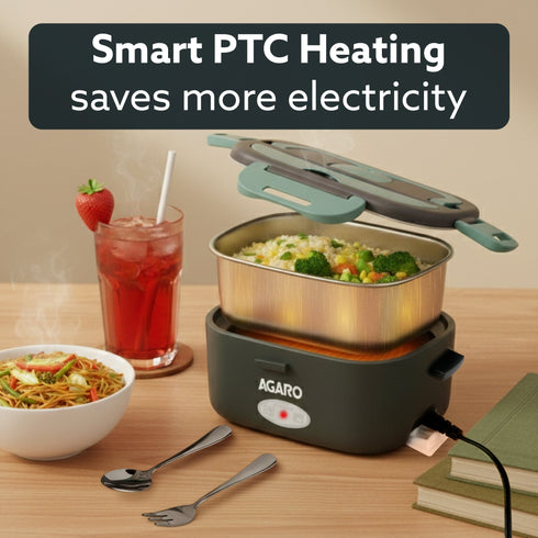 Electric Lunch Box, 1.5L Food Heater for Daily Office Use & Travel, Portable Food Warmer, Stainless Steel Container, Reheat in 30 Min, Leak-Proof, Detachable Cord, 2 Compartment, PTC Heating