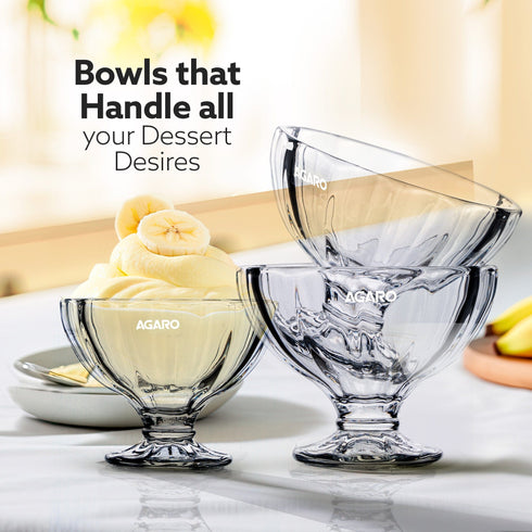 Glass Elegant Ice Cream Bowl 140ml Set of 6, Ice Cream Bowl, Dessert Cup for Sundae, Sweets, Snacks, Fruit, Pudding, Nuts Or Dip, Serving Bowls, Tableware Set, Transparent