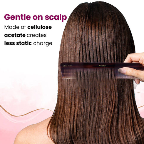 AGARO Hand Made Cellulose Acetate Comb HMC71, All Fine Tooth Dressing Comb, Smooth Rounded Teeth, Hair Styling, Hair Brushing, Hair Dressing, Brown