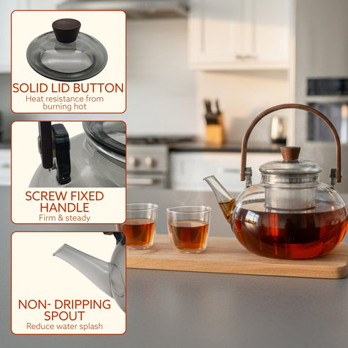 Adore Borosilicate Glass Kettle 900ml | Heat Resistant, Durable Clear Glass, Stovetop & Microwave Safe, Ideal for Tea, Coffee, Water & Hot Beverages