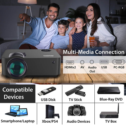 AG60S Andriod HD Projector with 2000 Lux Full HD 1080P Video Projector, Compatible with Smartphone, HDMI,VGA,AV and USB, SD Card with WIFI and 8GB Internal Memory
