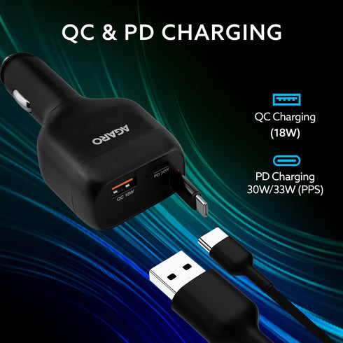 Turbo 84 W 3 in1 Car Charger with 86 cm Retractable Cable