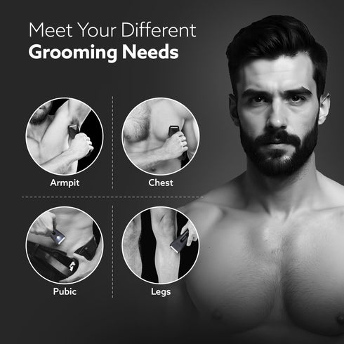 Grand Body Trimmer, For Beard, Body Shaving, 6 Length Settings, Self Sharpening Ceramic Blades, Waterproof (IPX7), Cordless, LED Torch, Dock Charging