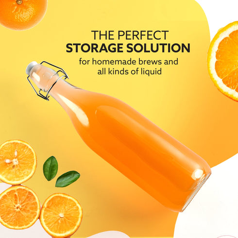 Elegant Flip Top Glass Bottle 1L Transparent, 1000ml, Freezer Safe & Leakproof Flip Cap, Clear & Stylish