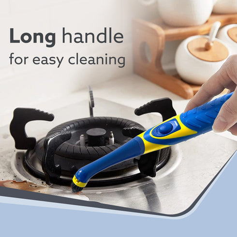 Regal Cleaning Brush for Household, Toilet, Kitchen, Bathroom Cleaning, High Speed Oscillating Technology, Long Handle, 3 Heads for Scrubbing / Removing stain, Dirt, Cordless, Blue & Yellow