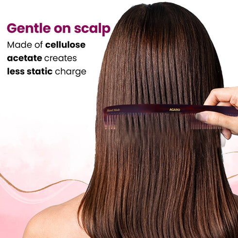 AGARO Hand Made Cellulose Acetate Comb HMC72, All Fine Tooth Dressing Comb, Smooth Rounded Teeth, Hair Styling, Hair Brushing, Hair Dressing, Brown