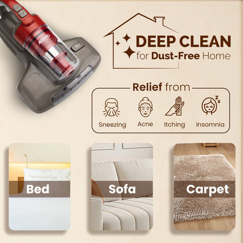 Grand Bed Vacuum Cleaner, Cyclonic Technology for Dust Collection, UV Light Sterilization, 12kPa Suction Power, Suitable for Bed, Sofa, Pillow and Other Fabric Surfaces, Grey & Black