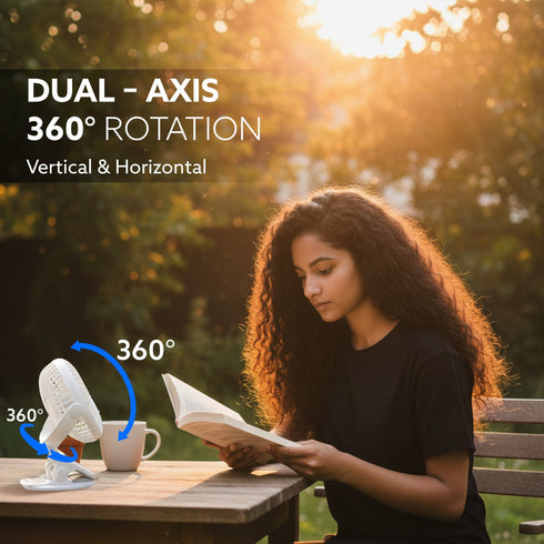 Regal Portable Clamp Fan | Rechargeable USB-C Compatible Table Fan with 3 Speeds, Multi-Clip Function, 3400 RPM & 5 Hours Runtime | 5-Inch Quiet Mini Fan for Home, Office, Car & Kitchen | White