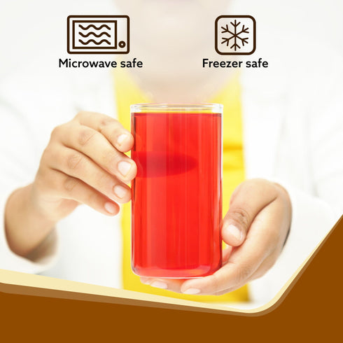 Elite Borosilicate Glass Tumbler, Serves Water, Cold Drinks, Juice, Milk, Pack of 6, 340 ml, Flame Proof Glasses, Microwave & Dishwasher Safe, Transparent