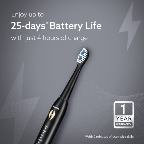 COSMIC LITE Sonic Electric Tooth Brush For Adults With 5 Modes, 2 Brush Heads & Rechargeable With 4 Hours Charge Lasting Up To 25 Days, Power Toothbrush, (Black)