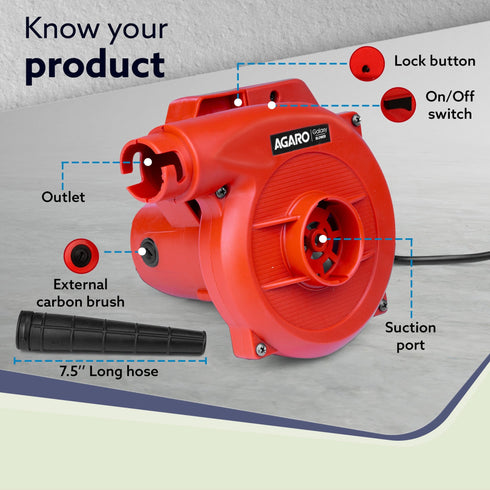 Galaxy Electric Blower, Blow Rate 2.8 m3/Min, 600W Copper Motor, 13000 RPM, Professional Quality, Clears Away Dust Particles From Furniture, Cars, Windows & Other Rigid Surfaces, Red