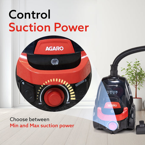 ICON Bagless Vacuum Cleaner , 1600Watts, For Home Use, Cyclonic Suction System, 24 kPa S uction power, Adjustable Suction Controller, Dry Vacuuming, 1.5L Bagless Dust Collector, Black and Red