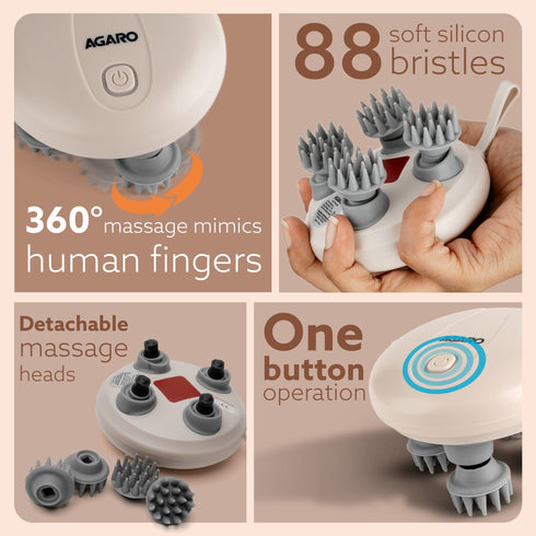 Regency Scalp Massager, Rechargeable Electric Head Kneading Massager, 3 Speed Modes, Handheld Portable Head Scratcher Massager for Hair Growth, Deep Clean & Stress Relax, White