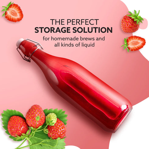 Elegant Flip Top Glass Bottle 1L Red, 1000ml, Freezer Safe & Leakproof Flip Cap, Red Colour & Stylish