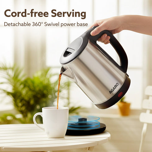 AGARO Sonnet Electric Kettle, 1.5L, 1500W, Stainless Steel Body