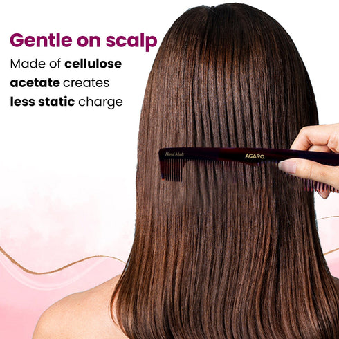AGARO Hand Made Cellulose Acetate Comb HMC76, All Fine Tooth Dressing Comb, Smooth Rounded Teeth, Hair Styling, Hair Brushing, Hair Dressing, Brown