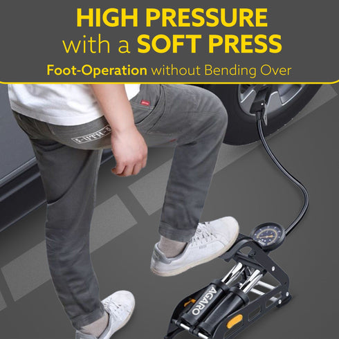Foot Tyre Inflator, Double Cylinder Rapid Inflation, 160 PSI, High-Pressure Foot Air Pump with Integrated Gauge for Car, Bike & Cycle, Hands-Free Pedal Operation, Durable Steel Base, FP1919