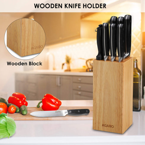 Galaxy 9 Pcs Kitchen Knives Set with Wooden Case, 7 Knives, 1 Knife Sharpener, 1 Wooden Case, High Carbon Stainless Steel, Non Slip Triple Rivet Strong Handle, Cooking, Cutting, Slicing, Silver
