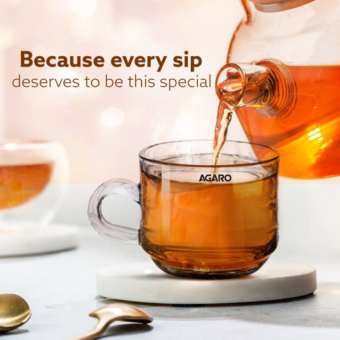 Elegant Glass Cup, 180ml, Set of 6, Crystal Clear Espresso Coffee Cup, Toughened Glass Wall with Handle, for Hot Coffee, Cappuccino, Milk, Latte, Green Tea & Black Tea