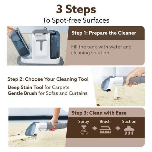 Crest Portable Spot Cleaner, Super Suction Cleaning Machine, Stain Remover, Multi-Purpose Portable Carpet and Upholstery Cleaner, with Replacement Heads, Pet Stain Vacuum, White