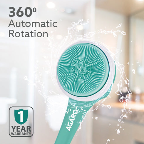 Electric Bath Brush – USB Rechargeable, IPX6 Waterproof | 5 Brush Heads, 3 Cleaning Modes, 360° Rotatable Electric Shower Brush with 14.5” Long Handle