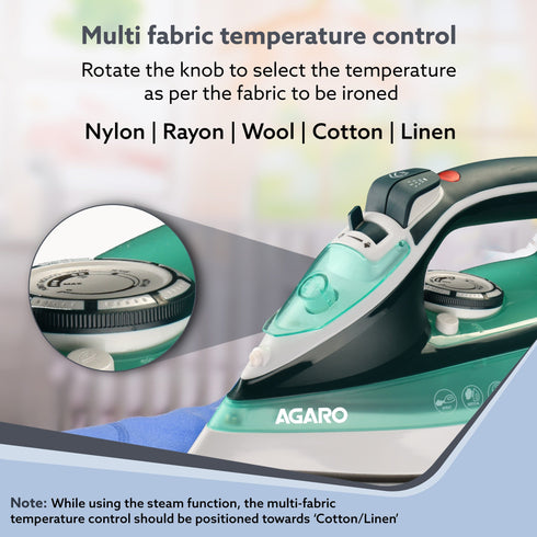 Galaxy Steam Iron, 2200W, Ceramic Coated Sole Plate, Sea Green