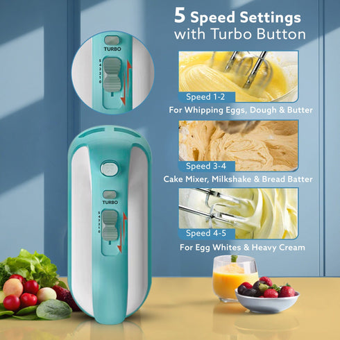 Regency Hand Mixer, Hand Mixer Blender, Detachable Beaters & Whisker/Dough Hooks, 300W, 5 Speed Settings