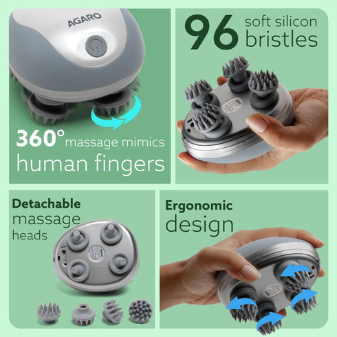 Scalp Massager, Rechargeable Electric Head Kneading Massager, 3 Speed Modes, Handheld Portable Head Scratcher Massager for Hair Growth, Deep Clean & Stress Relax, SM3675,White