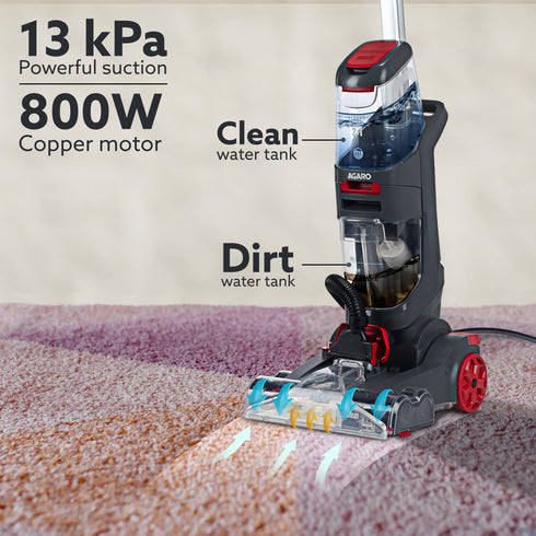 Elite Upright Wet & Dry Carpet Cleaner, 800W, 13.5 kPa Suction Pressure, 2 in 1 Handheld Carpet Spot Cleaner Machine, Dual Rolling Brush, Upholstery Cleaner, Carpet Washer for Spills & Stains