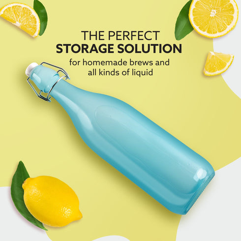 Elegant Flip Top Glass Bottle 1L Blue, 1000ml, Freezer Safe & Leakproof Flip Cap, Blue Colour & Stylish