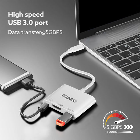 3-in-1 USB Type-C to HDMI Multi-Port Hub, 4K HDMI Output