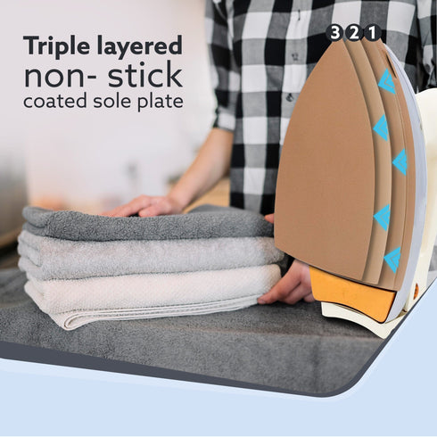 Regency Triple Layered Heavy Weight Electric Dry Iron, 1000W, Non- Stick Coated Heavy Sole Plate, Fast Heating, Removes Wrinkle, Creases
