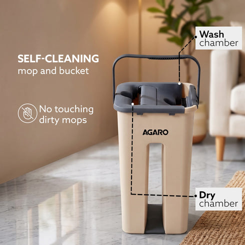 Flat Mop and Bucket Set | 360° Rotating Microfiber Flat Mop for Floor Cleaning | Hands-Free Squeeze & Wash Mop System with Bucket for Home Cleaning