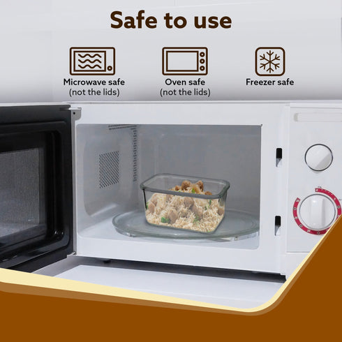 Elite Lunch Box, Set of 3 With Lunch Bag, Square Shaped, Borosilicate Glass, Leakproof & Airtight Locking Lids, Microwave & Freezer Safe, Office Lunch Box Set, Transparent, Set of 3 ƒ?? 320ml+320ml +320ml