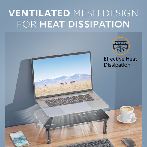 Monitor Stand for Desk, Laptop Stand & PC Riser, 3-Level Height Adjustable, Compatible with 24”, 27”, 29” & 32” Monitors, Laptop, CPU, Printer, Heavy-Duty Steel with Anti-Skid Pads, Black