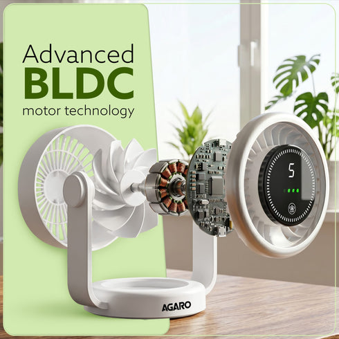 Regal Rechargeable Digital Desk Fan, 6 Inch, 3600mAh Battery, 5 Speeds, Type-C Charging, LED Display, Brushless Motor, Low Noise Operation, Personal Mini Table Fan for Home Office Bedroom Travel
