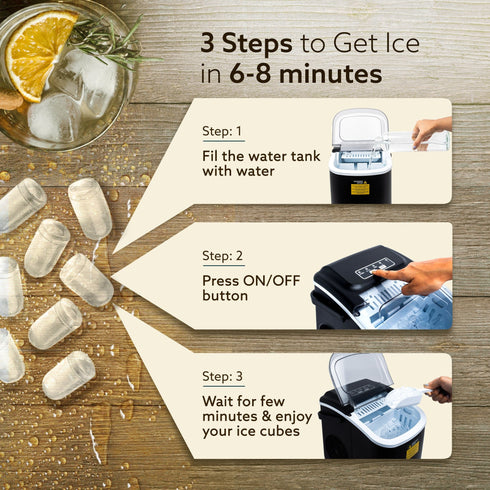 Marvel Ice Maker, Compact Ice Maker, 1.2L water Tank, 9 Pcs bullet Ice Cube at a time, Plastic Body