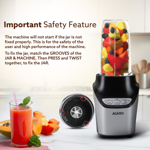 Marvel Nutri Blender, BPA Free 2 Tritan Jars, 1000W, 100% Copper Motor, 2 Speed Modes with Pulse, Detachable Base, Stainless Steel Blades, Blend, Mix, Grind, Smoothie, Juice Maker, Black