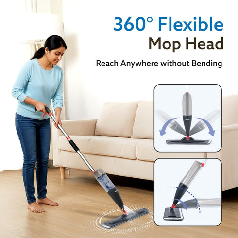 Delite Spray Mop for Dry and Wet Floor Cleaning with Washable Microfiber Pad - with 800ml Refillable Bottle for Wooden Floor, Hardwood, Marble, Laminate, Ceramic Tiles, and for Dust Cleaning