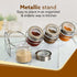 Elegant Glass Spice Jar with Metal Stand, Pack of 4, 100Ml Each, Transparent Body, Steel lid with transparent plastic, Stores Spices