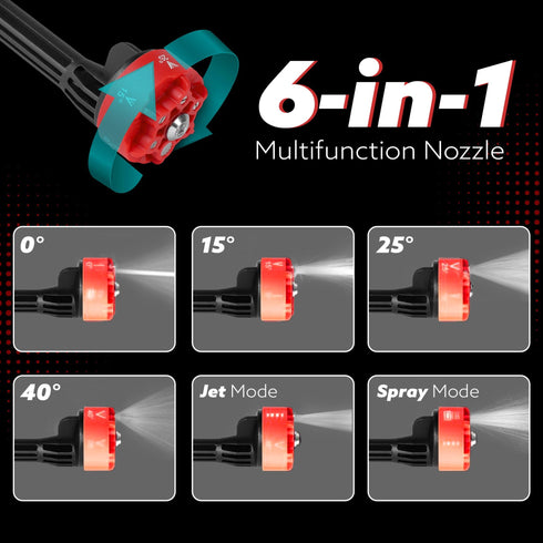 Marvel Cordless High Pressure Washer Gun | 24V Rechargeable Battery (2 x 1500mAh) | 110–240V | 10 Bar | 6-in-1 Adjustable Nozzle | 5M Hose Pipe | Car & Bike Wash | Premium Build with Cloth