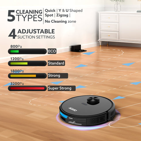 Alpha Robot Vacuum Cleaner, Brush, Dry Vacuum & Wet Mop, Automatic Cleaning, Upto 3200Pa Strong Suction, Rechargeable, App Control, Lidar Navigation, Editable Map to Clean, Hard Floor & Carpet