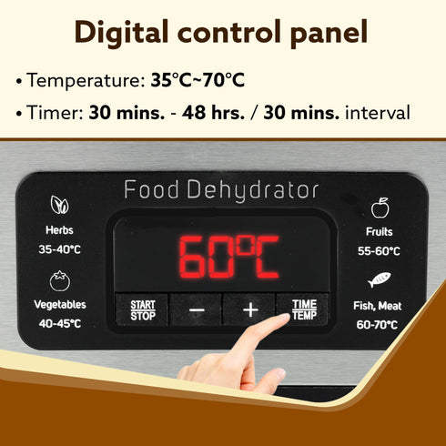 Regal Food Dehydrator, 5 Stackable Stainless Steel Trays, Digital Adjustable Timer & Temperature Control, Food Preserver Machine with Drying Capacity for Fruits, herbs, Veggies, Silver