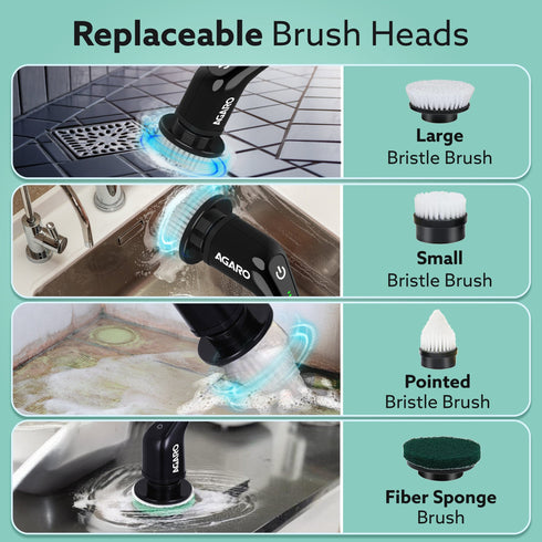 Royal Electric Spin Scrubber, Cleaning Brush Scrubber for Home, 400RPM/Mins-8 Replaceable Brush Heads-90Mins Work Time, 3 Adjustable Size, 2 Adjustable Speeds