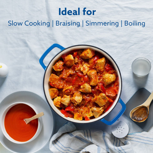 Royal Enamelled Cast Iron Casserole with Lid, Cooking Pot, No Chemical Coating, Fast Heat, Heavy Weight, Gas, Induction Oven Compatible, for Meat, Dal, Curry, Biryani, Pulao, Blue, 5 Liters